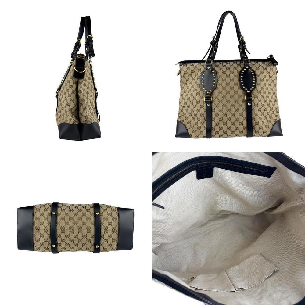 Gucci Brown GG Leather Black Canvas Handbag